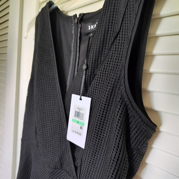 DKNY Women's Black Sleeveless Dress Black Lining Mesh Overlay Zip Back Size 8 - Picture 12 of 16